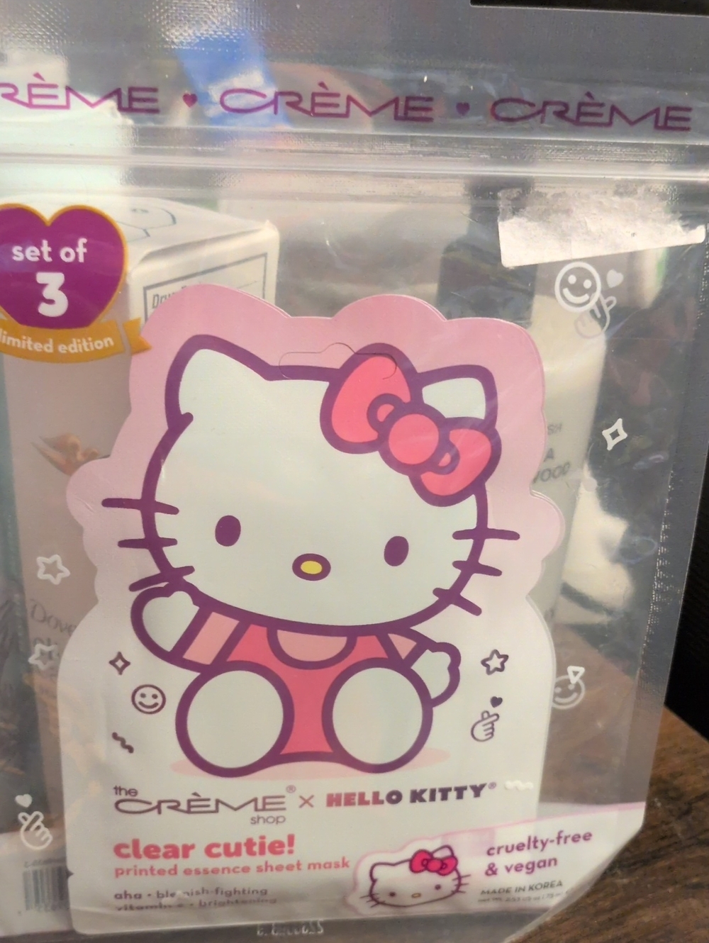 THE CREME Shop 3 Hello Kitty Pink & White Printed Essence Sheet Mask Trio Vegan